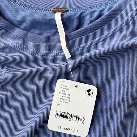 Blue lace flowy satin Free People dress elastic waist sleeveless design new - Picture 5 of 8